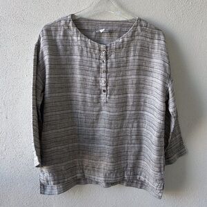 Pure Jill Linen 3/4 Sleeve XS Black White Stripe Top Casual Office Spring Button